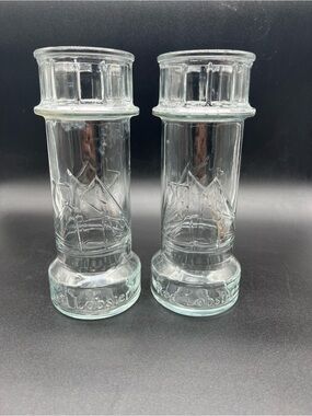 Vintage Red Lobster Lighthouse Glass Tumblers Set 2 Nautical Barware Retro